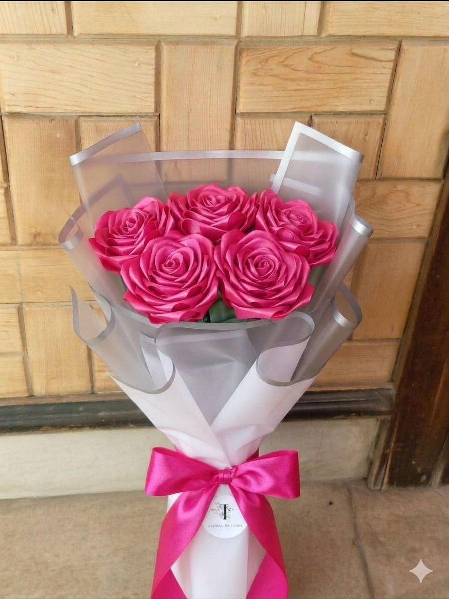 The "Amethyst Shimmer" Everlasting Ribbon Rose Bouquet