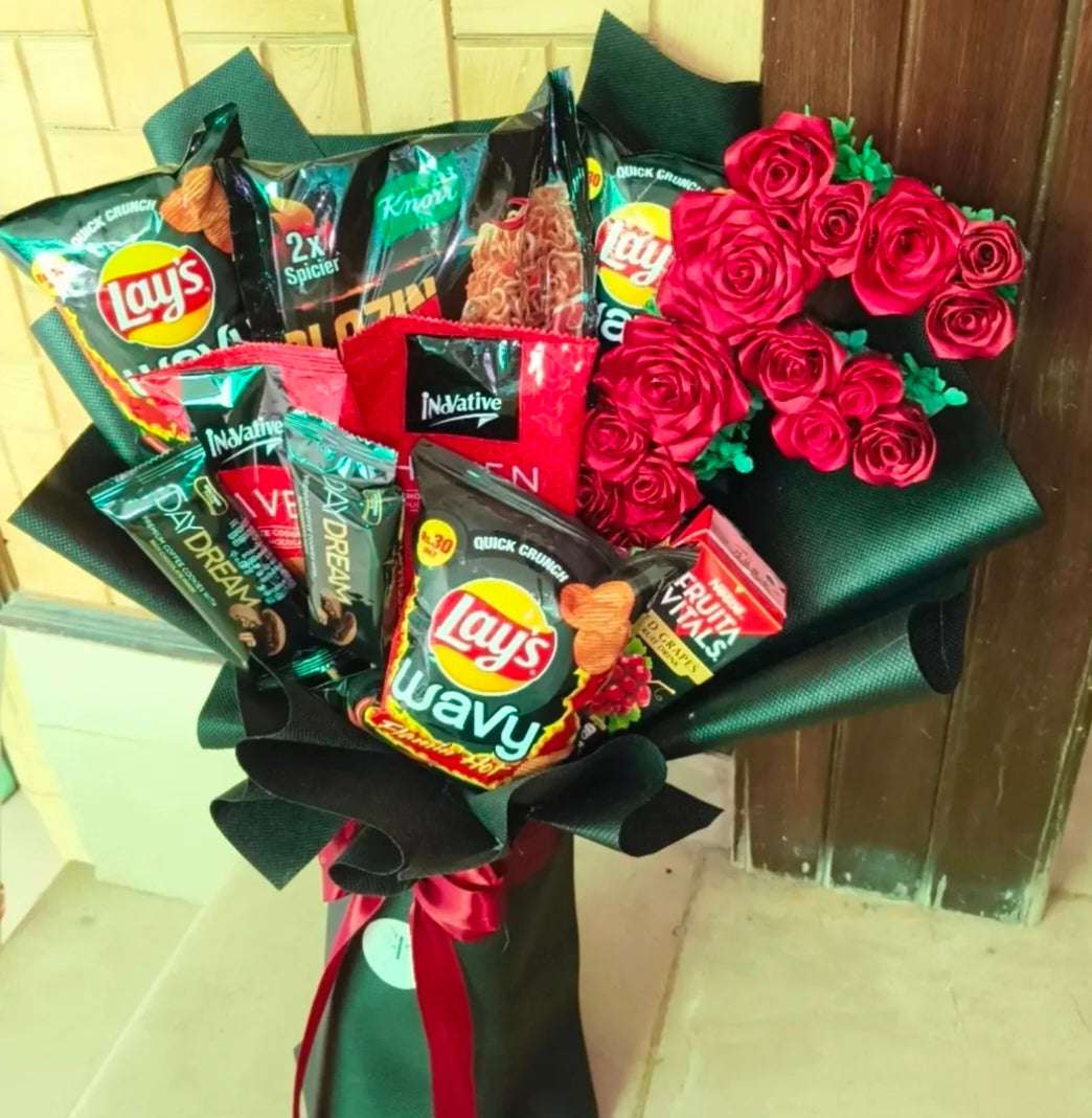 The "Midnight Haul" Snack & Rose Bouquet