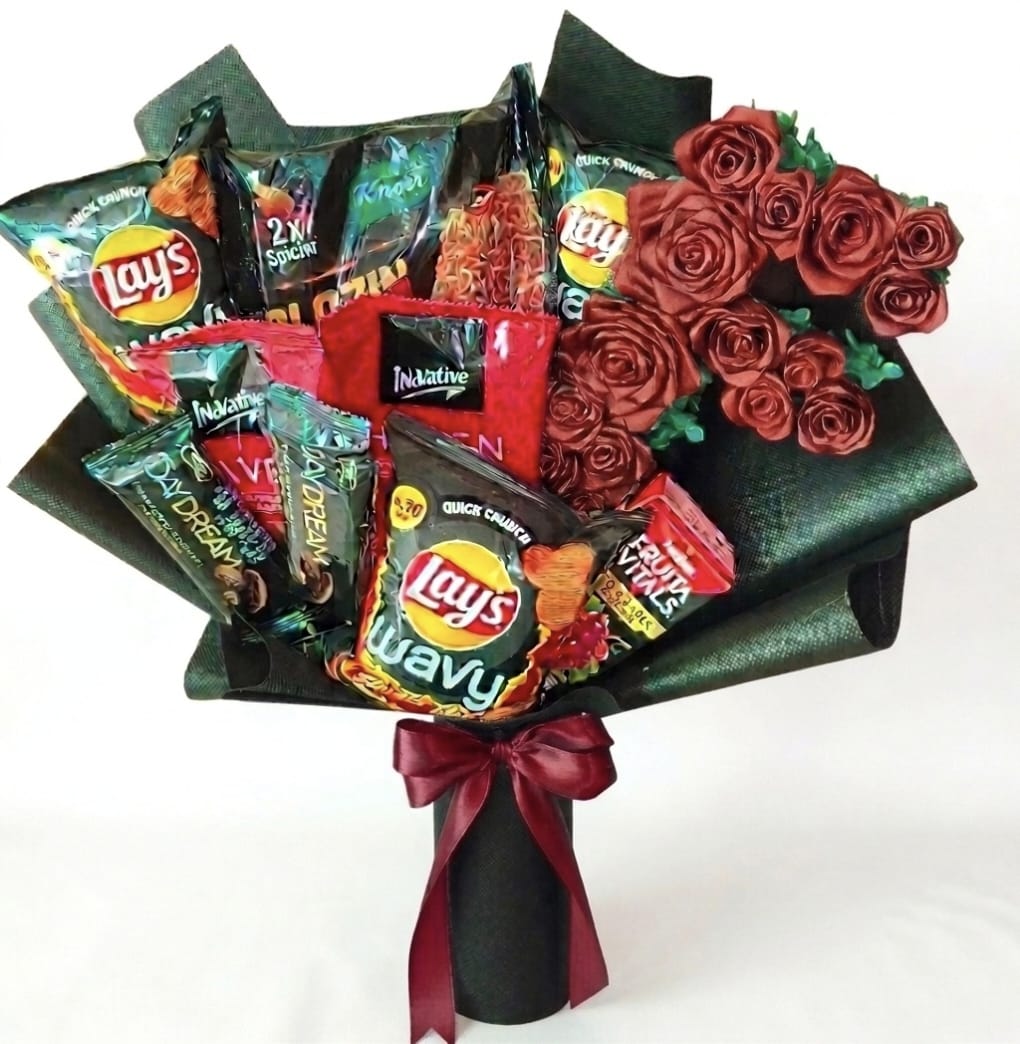 The "Midnight Haul" Snack & Rose Bouquet